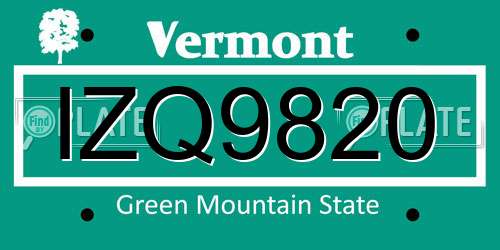 IZQ9820 Vermont License Plate