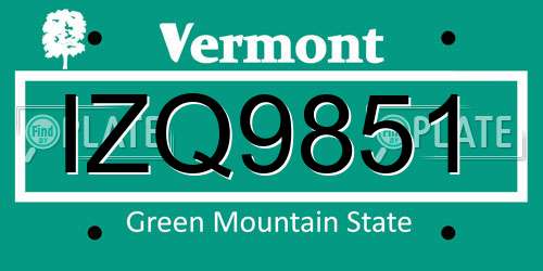 IZQ9851 Vermont License Plate