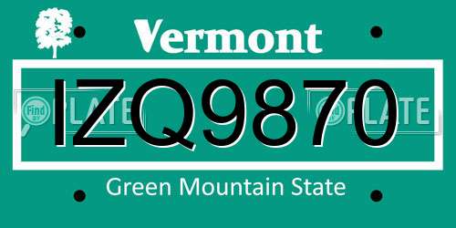 IZQ9870 Vermont License Plate