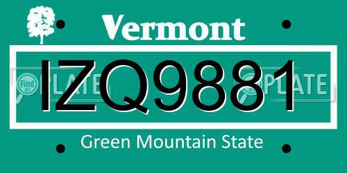 IZQ9881 Vermont License Plate