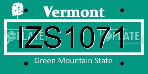 IZS1071 Vermont License Plate