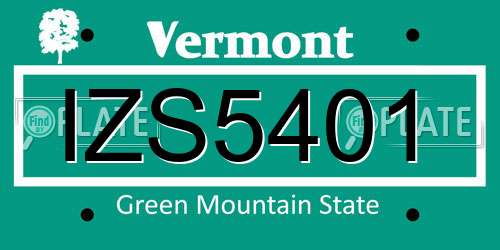IZS5401 Vermont License Plate