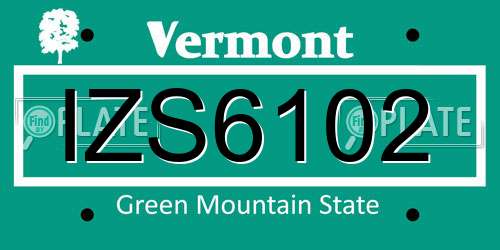 IZS6102 Vermont License Plate