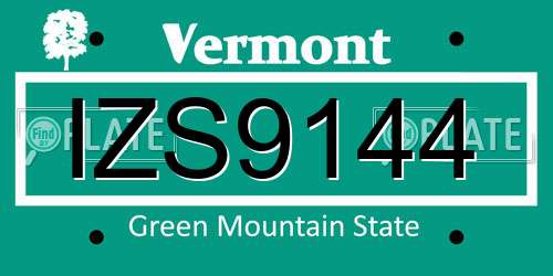 IZS9144 Vermont License Plate
