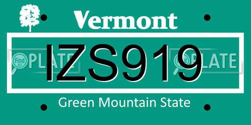 IZS919 Vermont License Plate
