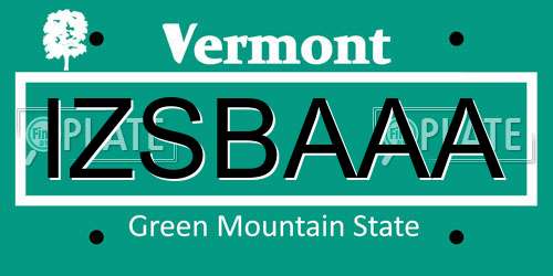 IZSBAAA Vermont License Plate