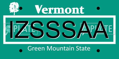 IZSSSAA Vermont License Plate