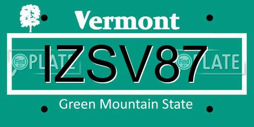 IZSV87 Vermont License Plate
