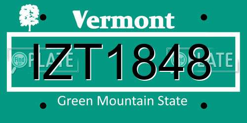 IZT1848 Vermont License Plate