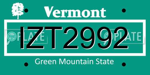 IZT2992 Vermont License Plate