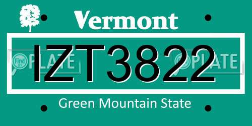 IZT3822 Vermont License Plate