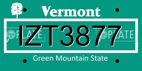 IZT3877 Vermont License Plate