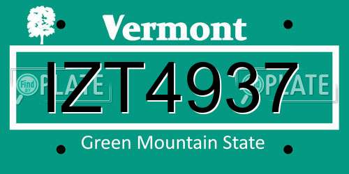 IZT4937 Vermont License Plate