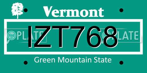 IZT768 Vermont License Plate