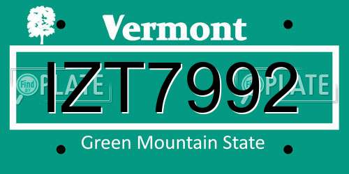IZT7992 Vermont License Plate