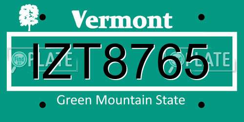 IZT8765 Vermont License Plate