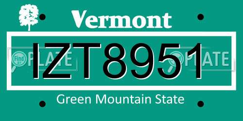 IZT8951 Vermont License Plate