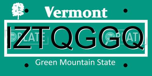IZTQGGQ Vermont License Plate