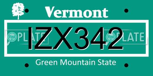 IZX342 Vermont License Plate