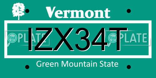 IZX34T Vermont License Plate