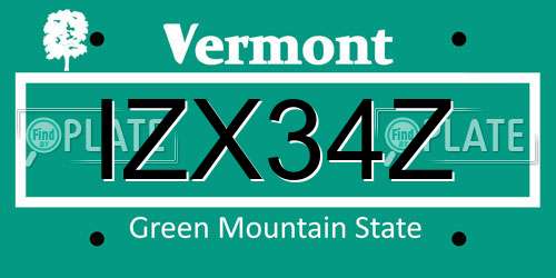 IZX34Z Vermont License Plate