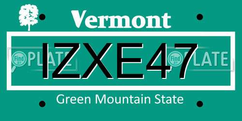 IZXE47 Vermont License Plate