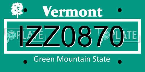 IZZ0870 Vermont License Plate