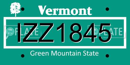 IZZ1845 Vermont License Plate