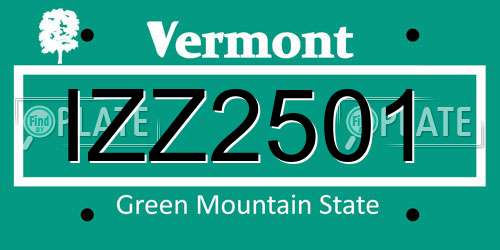 IZZ2501 Vermont License Plate