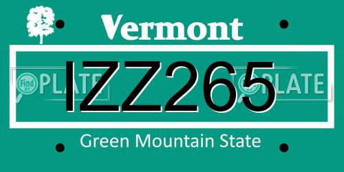 IZZ265 Vermont License Plate
