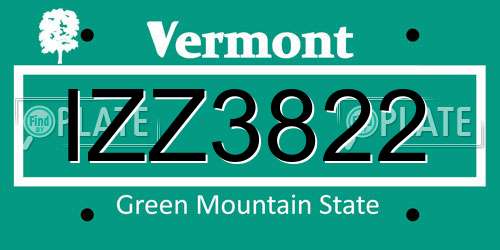 IZZ3822 Vermont License Plate