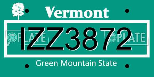 IZZ3872 Vermont License Plate