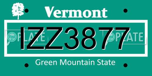 IZZ3877 Vermont License Plate
