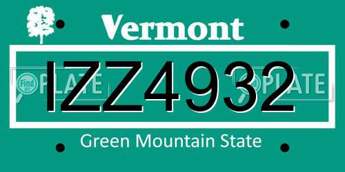 IZZ4932 Vermont License Plate