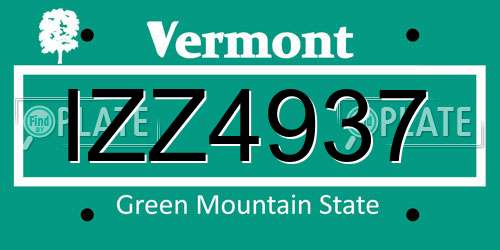 IZZ4937 Vermont License Plate