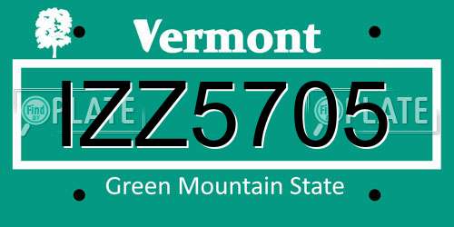IZZ5705 Vermont License Plate