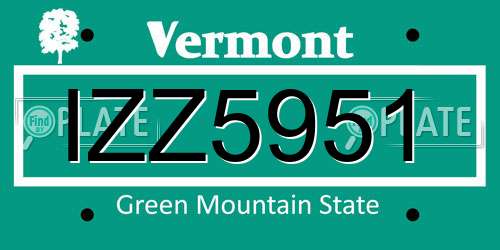 IZZ5951 Vermont License Plate