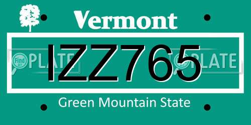 IZZ765 Vermont License Plate