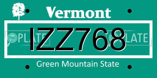IZZ768 Vermont License Plate