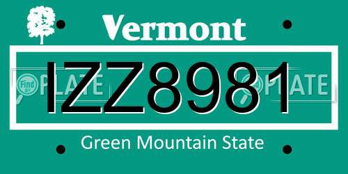 IZZ8981 Vermont License Plate