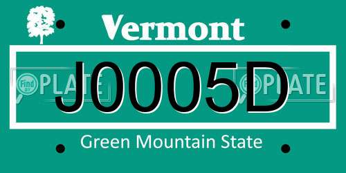 J0005D Vermont License Plate