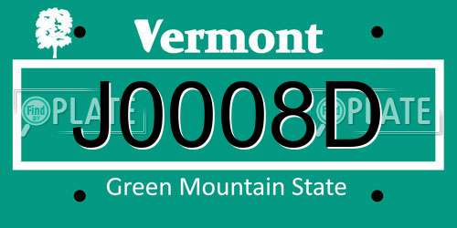 J0008D Vermont License Plate