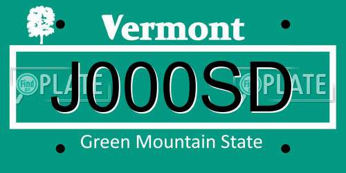 J000SD Vermont License Plate