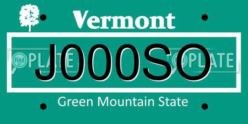 J000SO Vermont License Plate