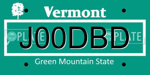 J00DBD Vermont License Plate