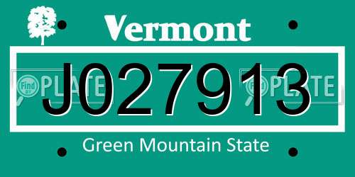 J027913 Vermont License Plate