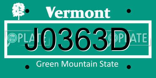 J0363D Vermont License Plate