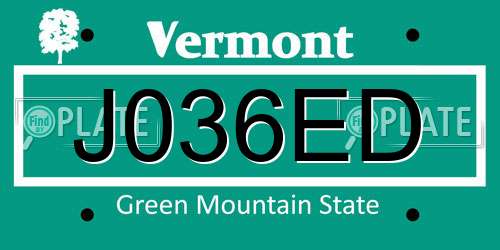J036ED Vermont License Plate