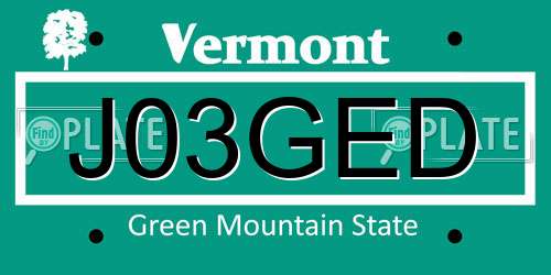 J03GED Vermont License Plate