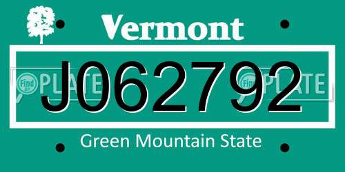 J062792 Vermont License Plate
